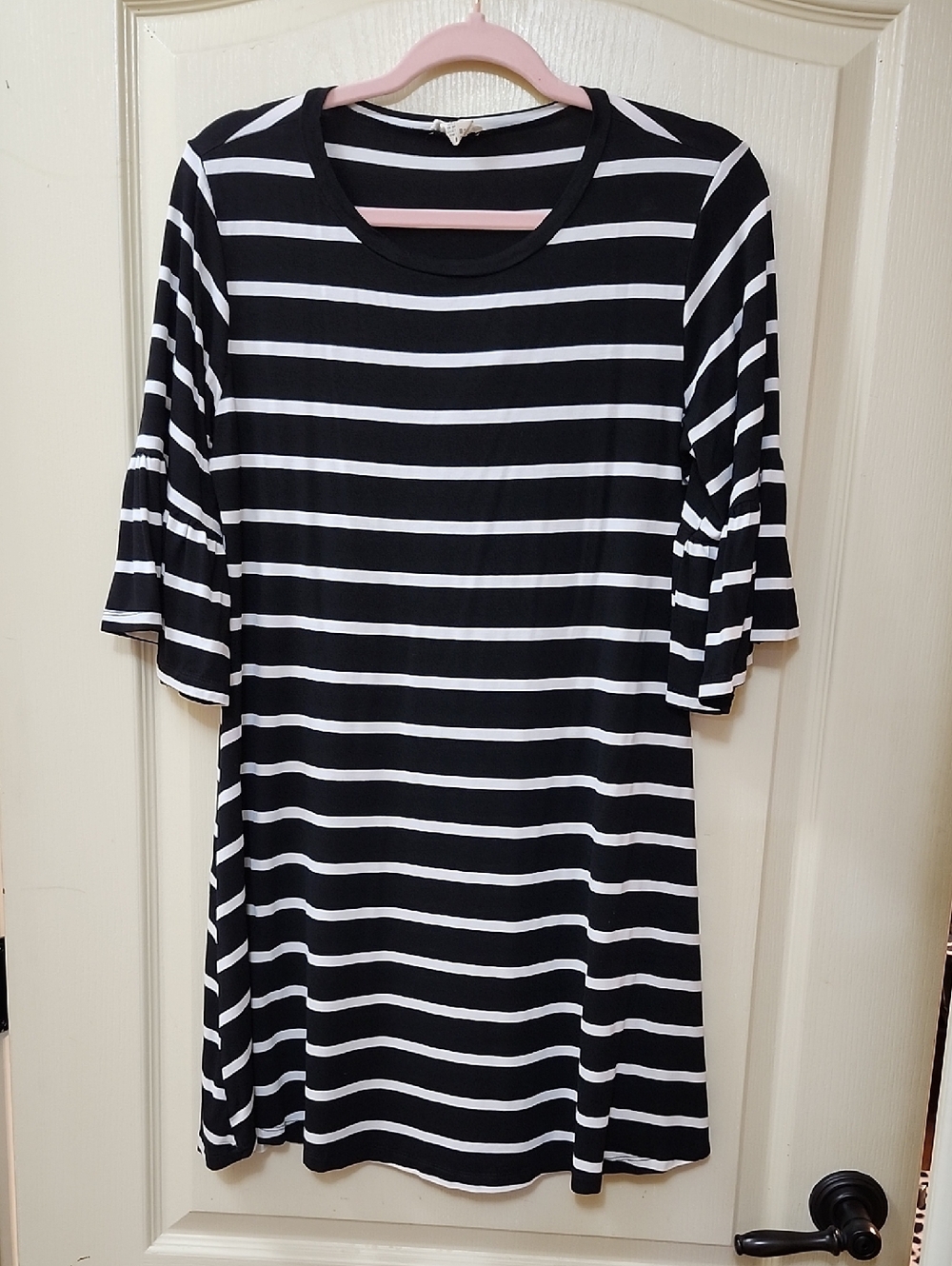 YELETE BLACK and WHITE STRIPED JERSEY KNIT DRESS